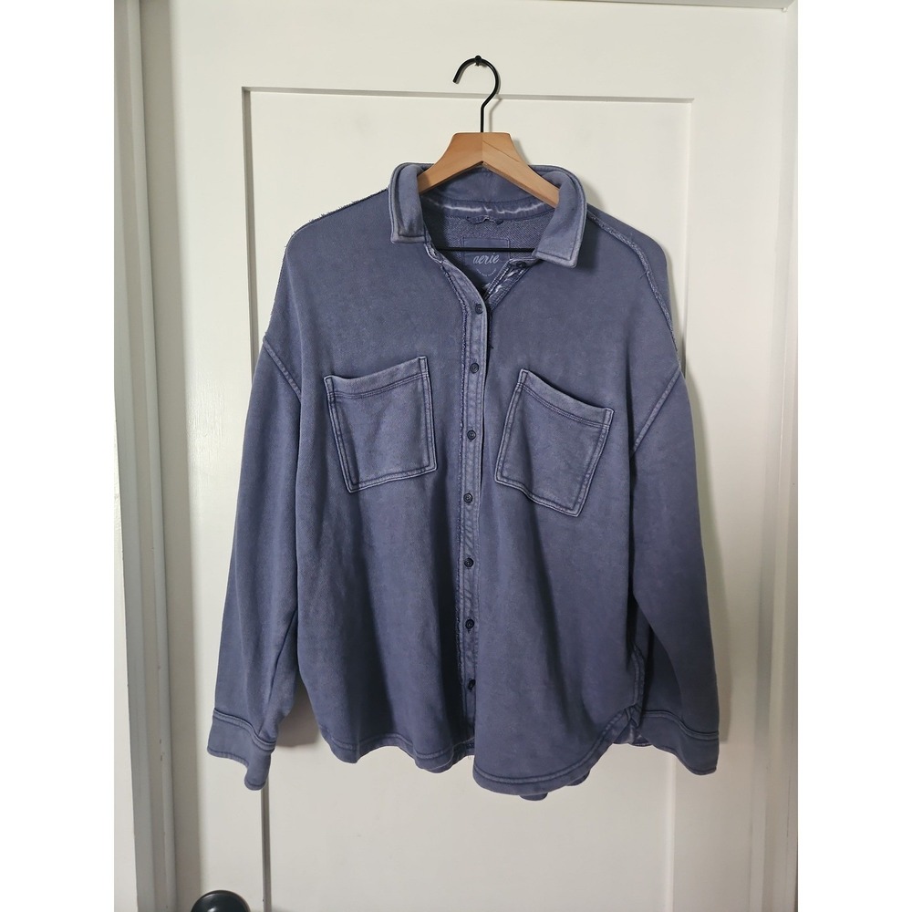 Aerie Button-Up Shirt Jacket Blue Small Boho Indie Shacket